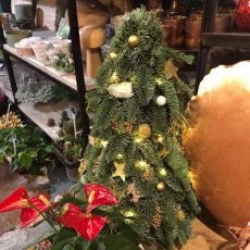 Kerstboompje gedecoreerd met lichtjes